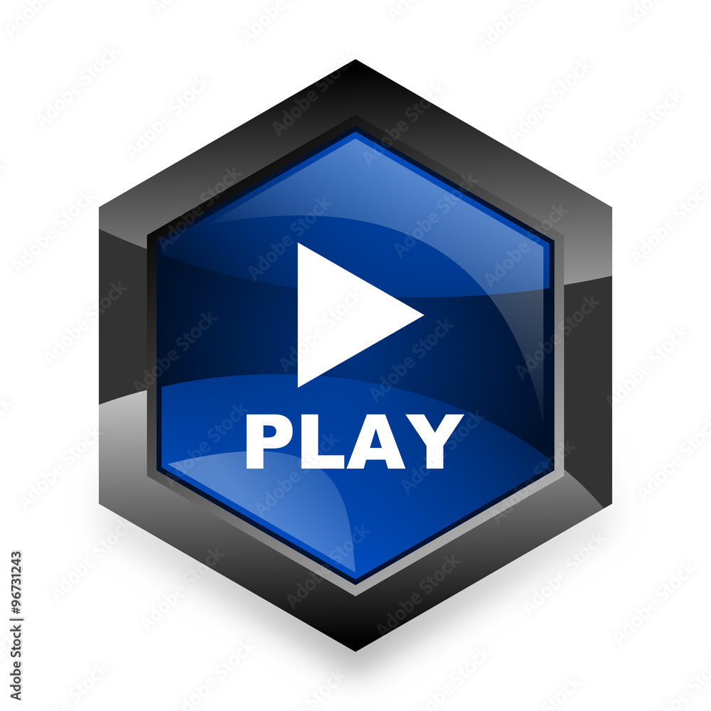 play blue hexagon 3d modern design icon on white background play blue hexagon 3d modern design icon on white background