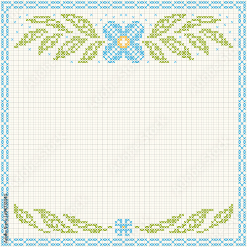 Cross-stitch embroidery - flowers and leaves
