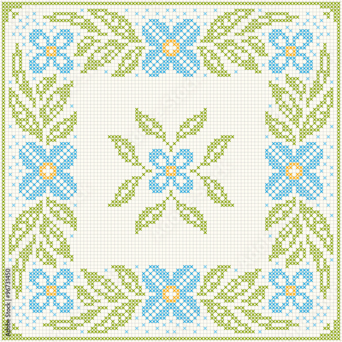 Cross-stitch embroidery - flowers and leaves