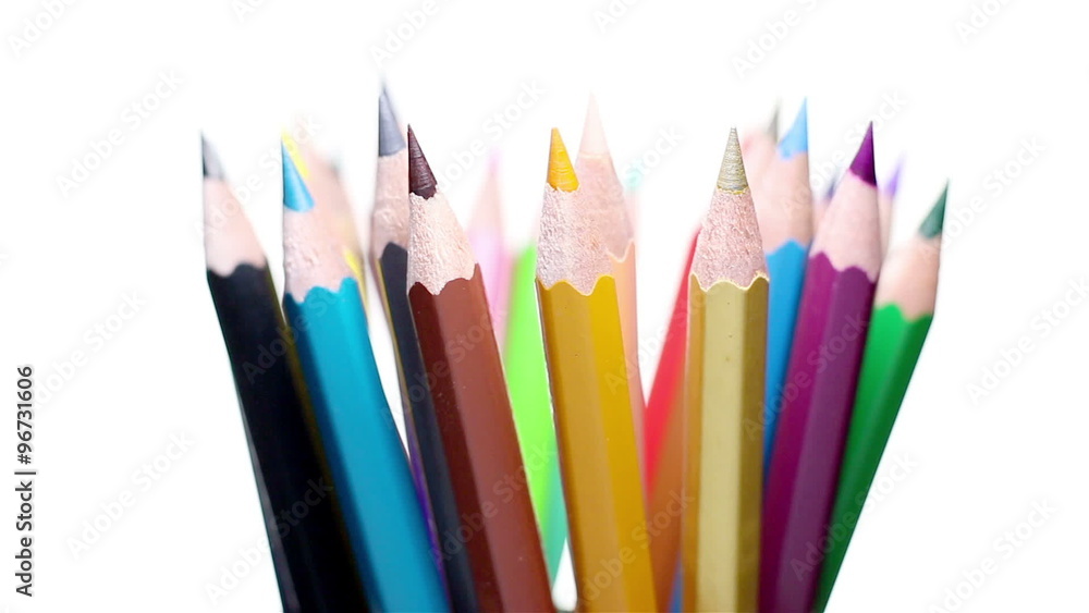 Top of color pencils turning on a white background
Top of color pencils turning on a white background