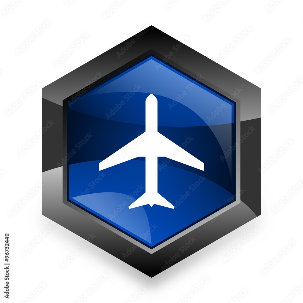 plane blue hexagon 3d modern design icon on white background plane blue hexagon 3d modern design icon on white background