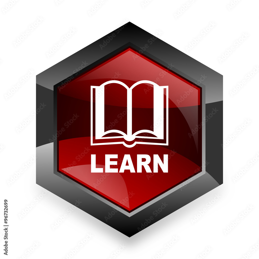 learn red hexagon 3d modern design icon on white background learn red hexagon 3d modern design icon on white background