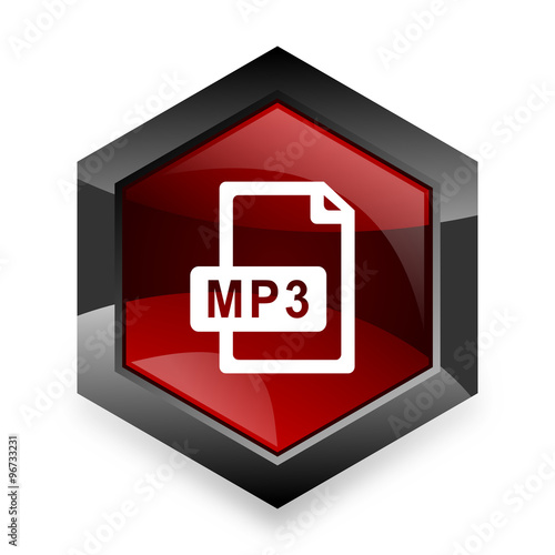 mp3 file red hexagon 3d modern design icon on white background