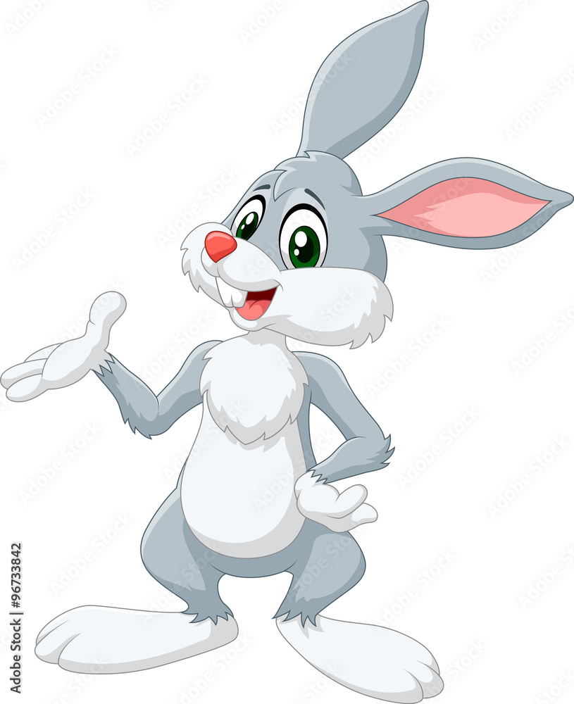 Cartoon bunny presenting isolated on white background Cartoon bunny presenting isolated on white background