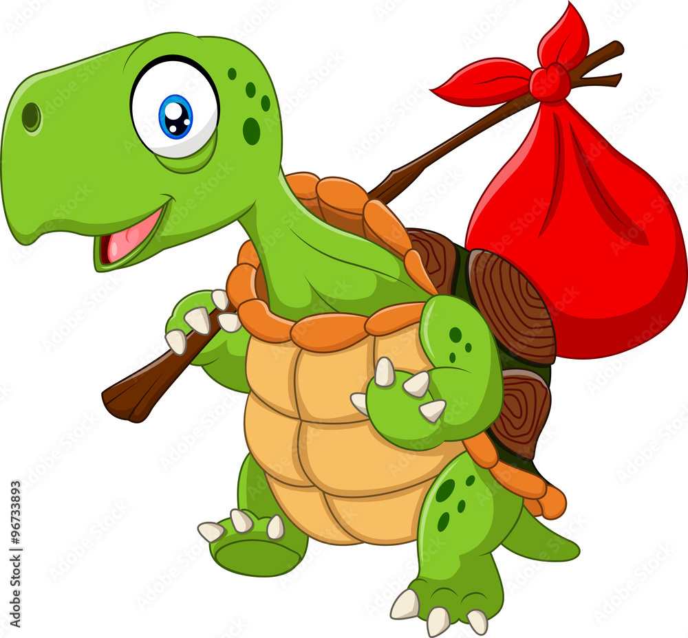 Obraz premium Cartoon funny turtle traveling 
