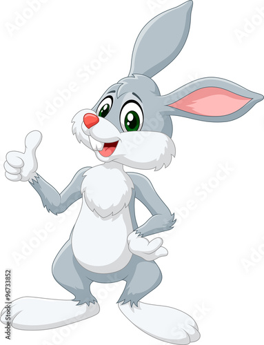 Cartoon rabbit giving thumb up isolated on white background