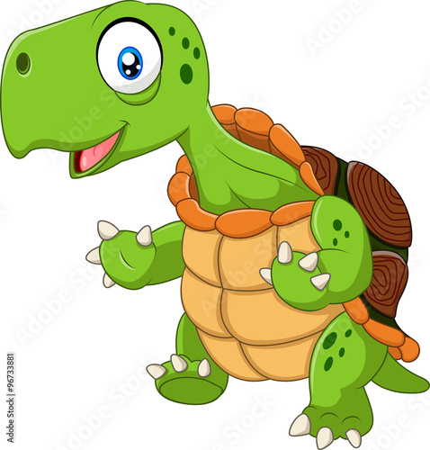 Cartoon funny turtle posing isolated on white background