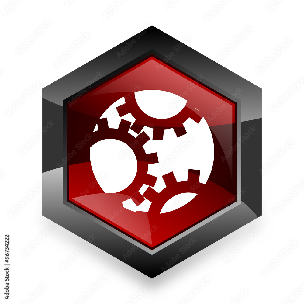 gear red hexagon 3d modern design icon on white background gear red hexagon 3d modern design icon on white background