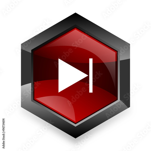 next red hexagon 3d modern design icon on white background