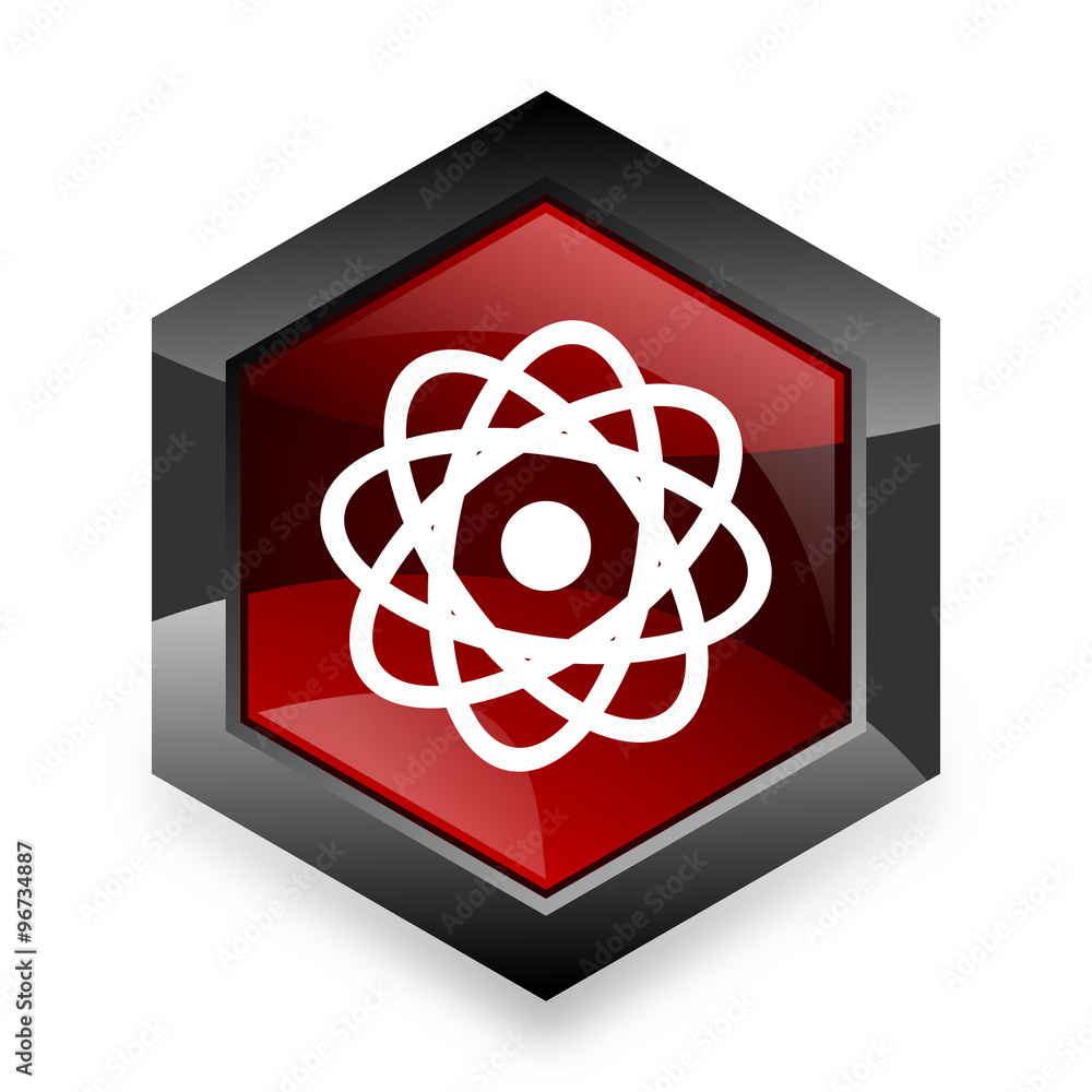 atom red hexagon 3d modern design icon on white background atom red hexagon 3d modern design icon on white background