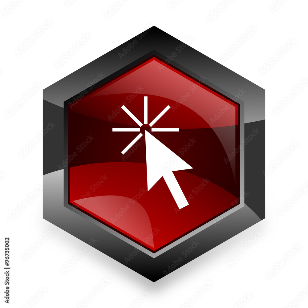 click here red hexagon 3d modern design icon on white background click here red hexagon 3d modern design icon on white background