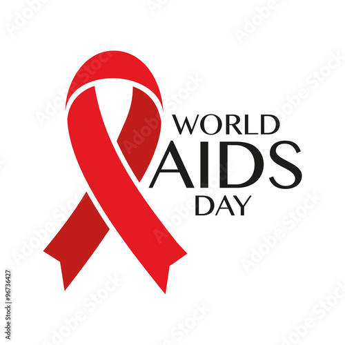World Aids Day concept with text and red ribbon of aids awareness.