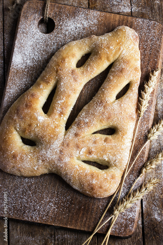  fresh baked Fougasse, traditional french bread,