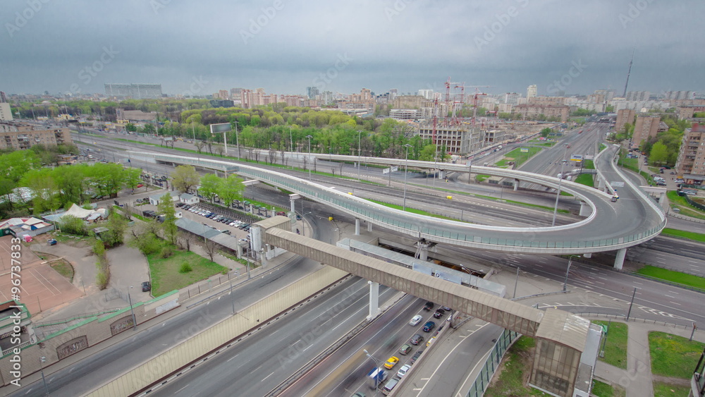 Top view of urban transport traffic on Leningradskoye shosse timelapse, Moscow Top view of urban transport traffic on Leningradskoye shosse timelapse, Moscow