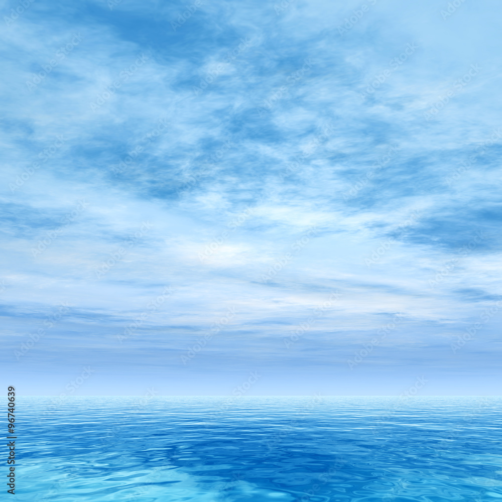 Conceptual sea or ocean water waves and sky cloudscape
