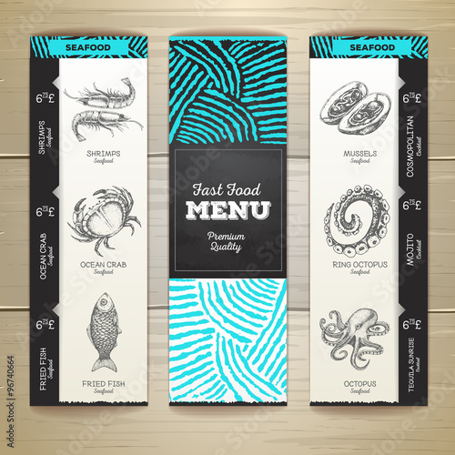 Vintage chalk drawing seafood menu design.