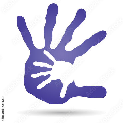 Conceptual mother and child hand print isolated