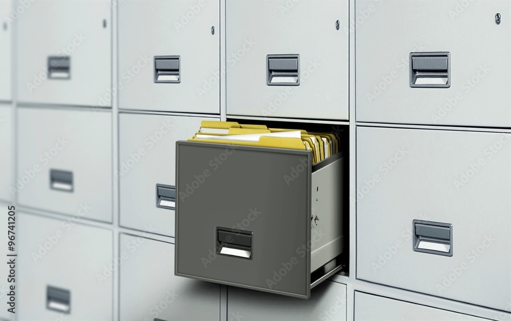 File cabinet with open drawer and files File cabinet with open drawer and files