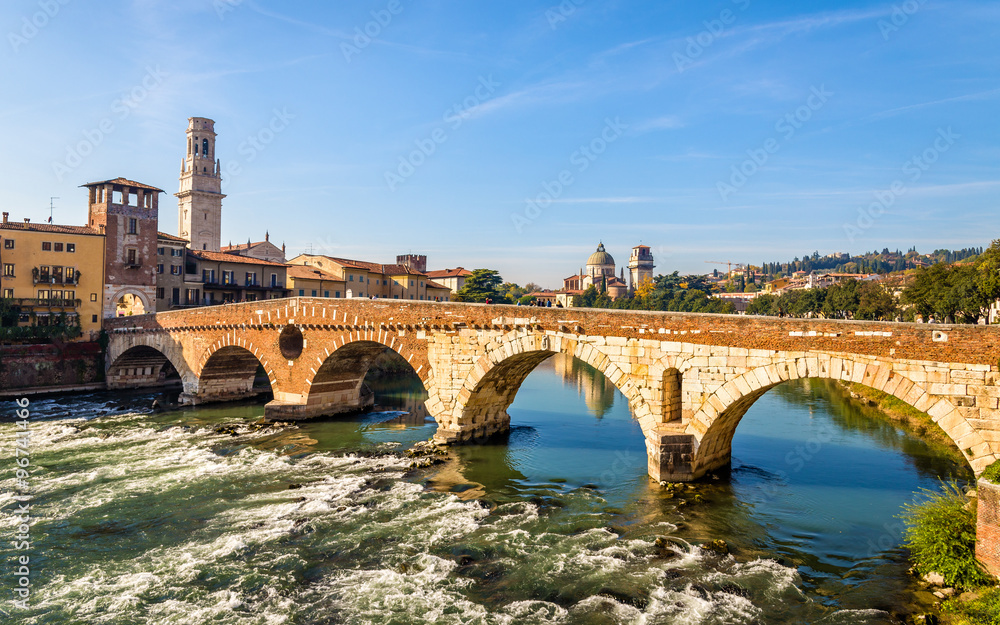 Ponte Pietra (Stone Bridge) in Verona - Italy