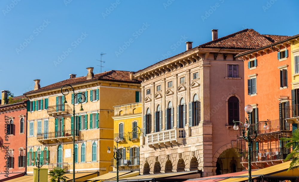 Buildings on Piazza Bra in Verona - Italy
