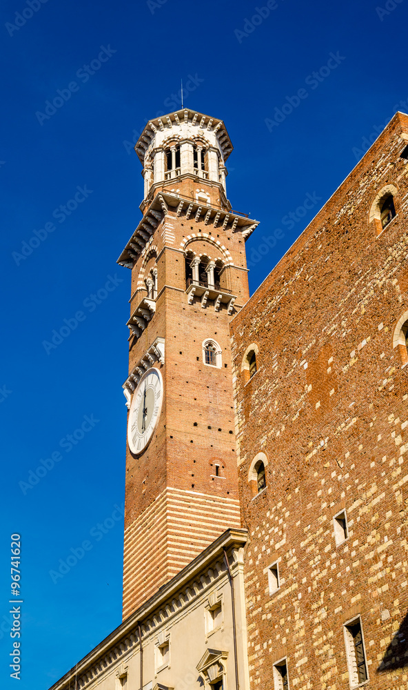 Clock tower of Palazzo della Ragione in Verona - Italy