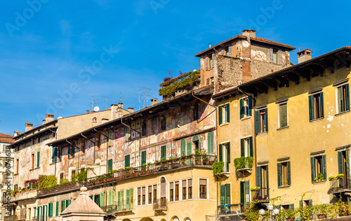 Buildings on Piazza delle Erbe in Verona - Italy