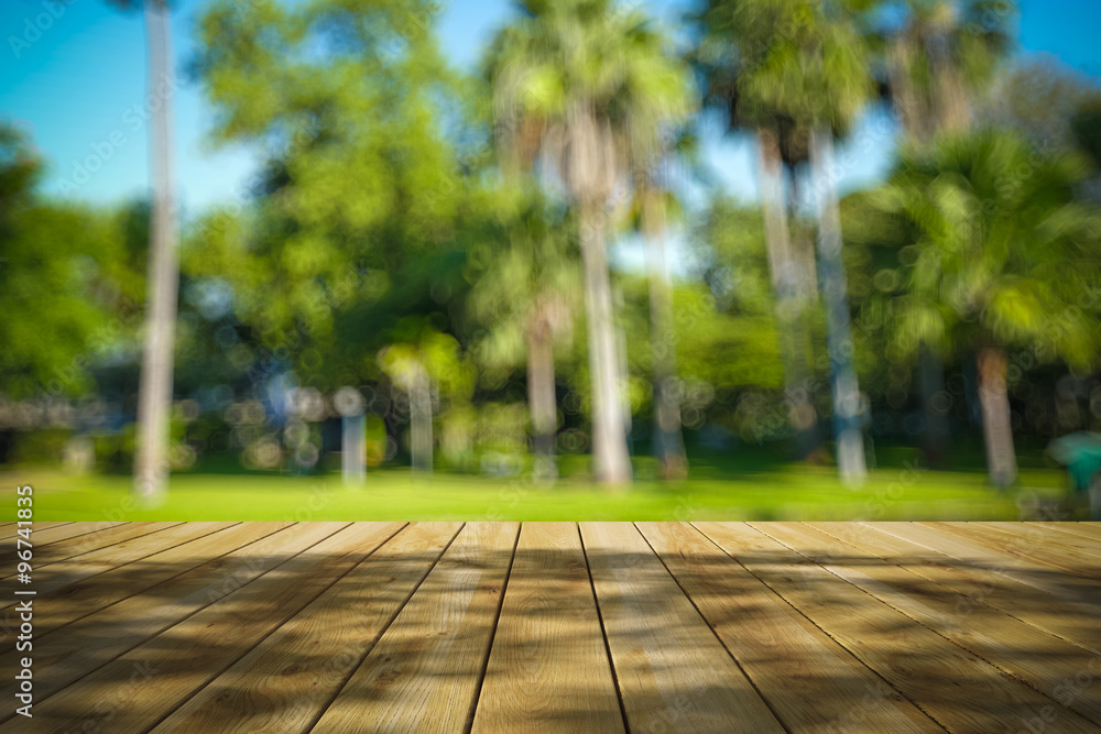 Perspective wood and bokeh light background Perspective wood and bokeh light background