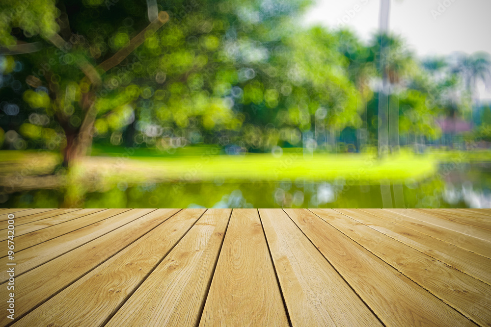 Perspective wood and bokeh light background Perspective wood and bokeh light background
