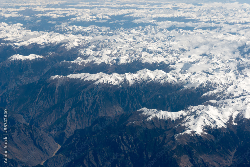 Fototapeta premium Aerial view over himalayas in Tibet.