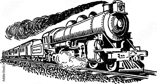 Vintage drawing locomotive engine photo