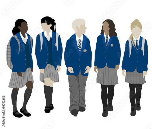 Group of walking vector students