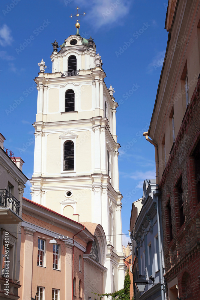Old Town streets and St John's Church in Vilnius University