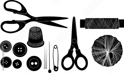 illustration with set of sewing items isolated on white