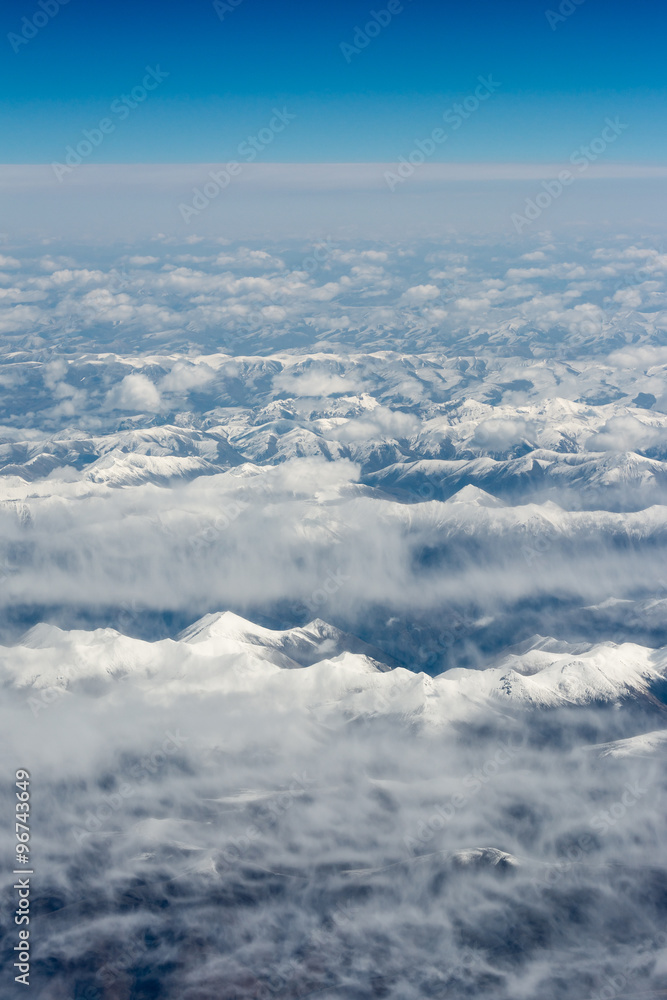 Aerial view over himalayas in Tibet.