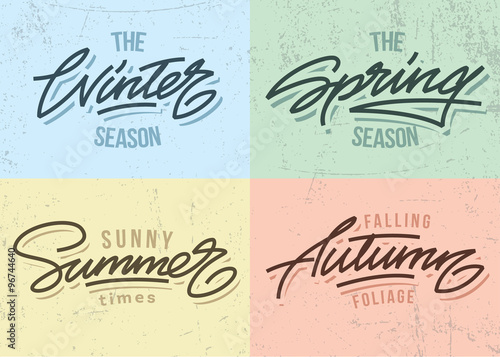Seasons lettering vectors autumn summer spring winter