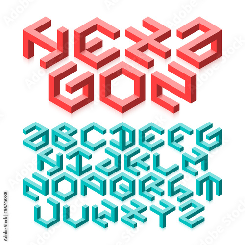 Fototapeta Naklejka Na Ścianę i Meble -  Hexagon typeface made of impossible shapes