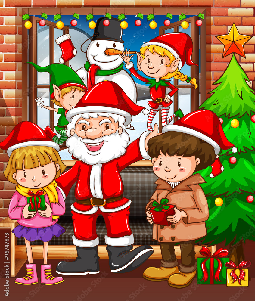 Christmas theme with Santa and children