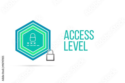Access level concept image with pentagon shield and lock illustration and lock code icon inside