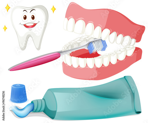 Brushing teeth with brush and paste