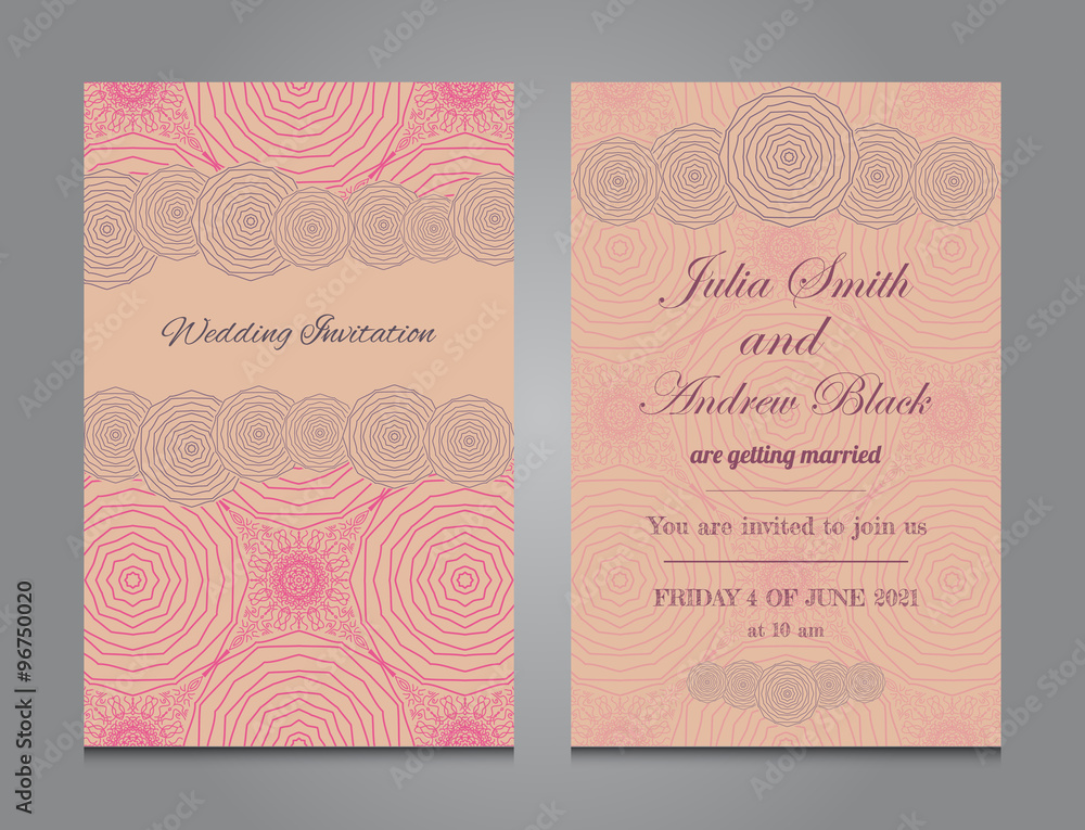 Fototapeta premium Wedding invitation in romantic style. Vector templates with floral decorative ornament