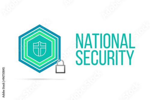 National Security concept image with pentagon shield seal and lock illustration and icon inside