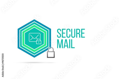 Secure mail concept image with pentagon shield and lock illustration and envelope icon inside