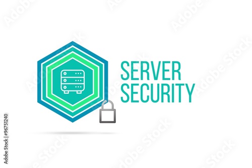 server security concept image with pentagon shield seal and lock illustration and icon inside