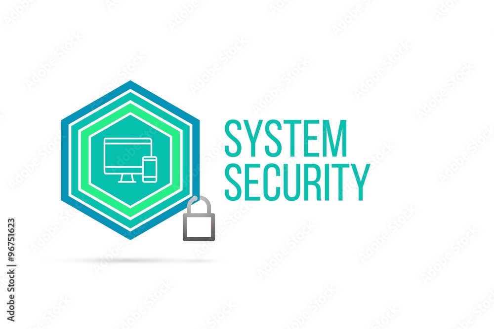 Fototapeta premium System security concept image with pentagon shield seal and lock illustration and icon inside