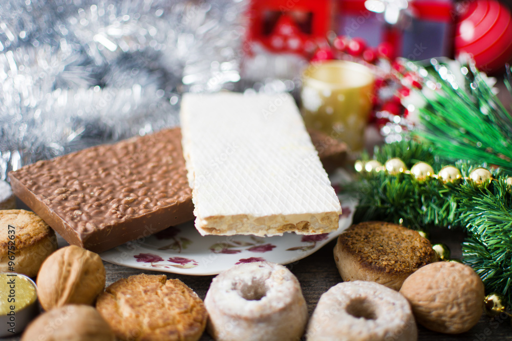 Fototapeta premium Nougat and other Christmas sweets