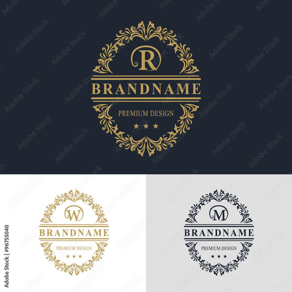 Monogram design elements, graceful template. Calligraphic elegant line art logo design. Letter emblem sign M, W, R for Royalty, business card, Boutique, Hotel, Heraldic, Jewelry. Vector illustration