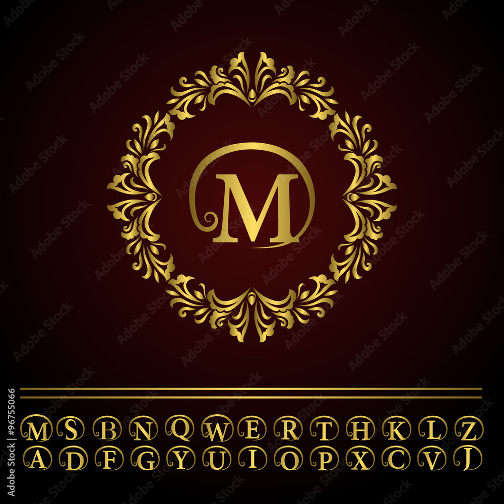 Monogram design elements, graceful template. Elegant line art logo design. Business gold emblem letter M for Restaurant, Royalty, Boutique, Cafe, Hotel, Heraldic, Jewelry, Fashion. Vector illustration