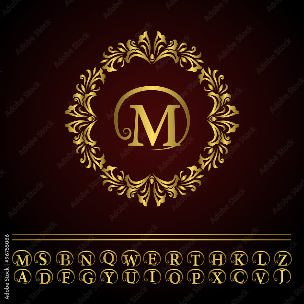 Monogram design elements, graceful template. Elegant line art logo design. Business gold emblem letter M for Restaurant, Royalty, Boutique, Cafe, Hotel, Heraldic, Jewelry, Fashion. Vector illustration Monogram design elements, graceful template. Elegant line art logo design. Business gold emblem letter M for Restaurant, Royalty, Boutique, Cafe, Hotel, Heraldic, Jewelry, Fashion. Vector illustration