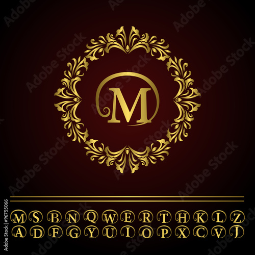 Monogram design elements, graceful template. Elegant line art logo design. Business gold emblem letter M for Restaurant, Royalty, Boutique, Cafe, Hotel, Heraldic, Jewelry, Fashion. Vector illustration
