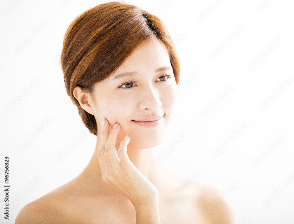 closeup beautiful young smiling woman face closeup beautiful young smiling woman face